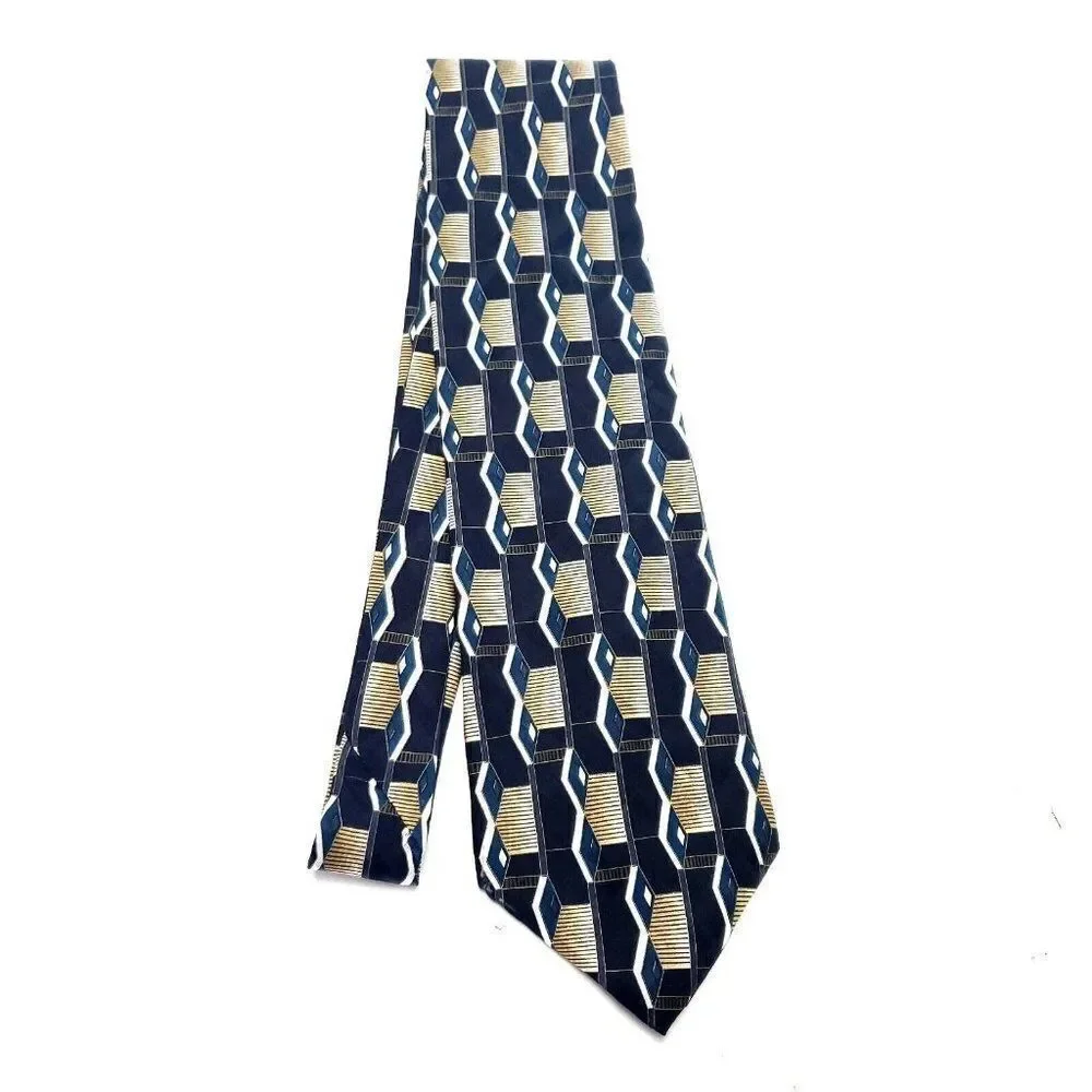 Como Collezione Black Silk Tie Woven Wide Geometric‎